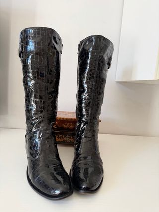 Stivali Alti Vera Pelle Neri