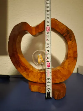 Lámpara de mesa rústica madera y cristal