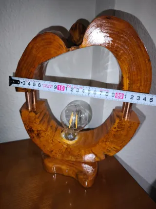 Lámpara de mesa rústica madera y cristal