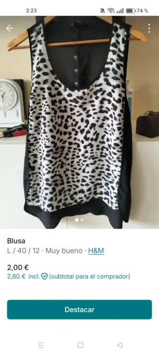 Blusa H&M Estampado Leopardo Talla L