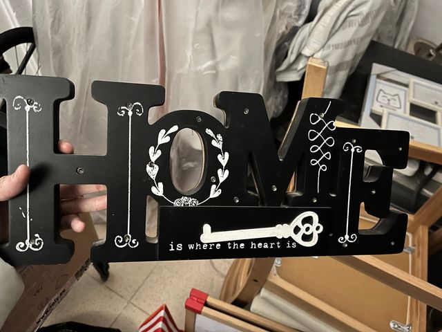 Adorno de madera 'Home' negro y blanco