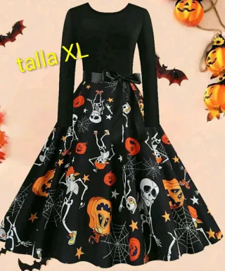 Vestido Halloween Talla XL Negro Naranja