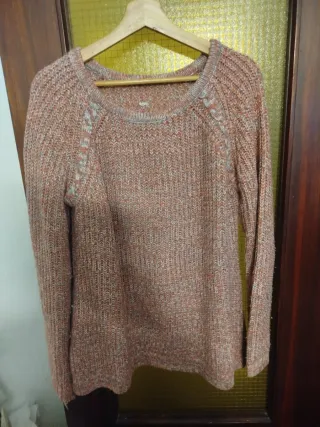 Jersey de punto gris y rosa