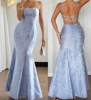 Vestido largo fiesta sirena azul