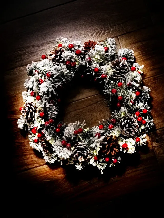 Ghirlanda luminosa con pigne e bacche