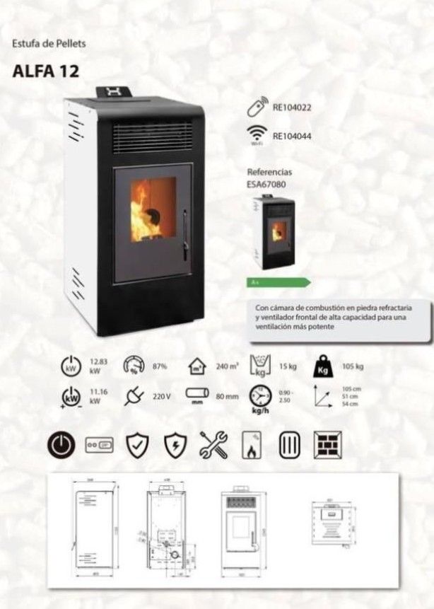 Estufa de pellets Nueva ALFA  12,8kW ESA67080GRA
