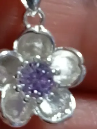 Conjunto Plata Collar y Pendientes Flor Morada