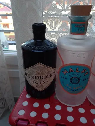 Bottiglie vuote Malfy e Hendricks