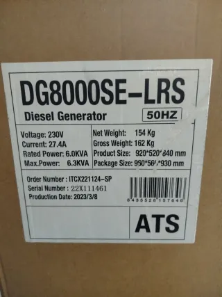 Generador Diésel TePower DG8000SE-LRS