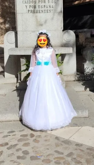 Vestido de Comunión Blanco y Turquesa