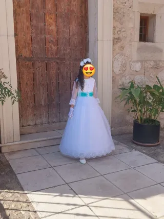 Vestido de Comunión Blanco y Turquesa