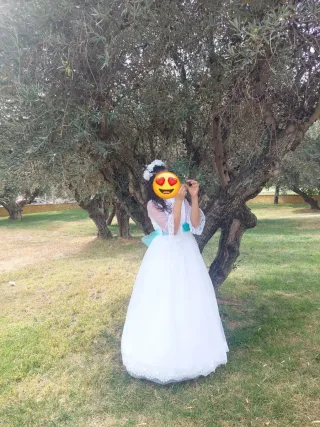 Vestido de Comunión Blanco y Turquesa