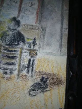 Antigua pintura al pastel pintor en su estudio