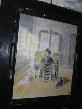 Antigua pintura al pastel pintor en su estudio