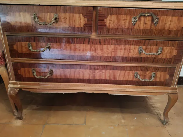 Mesa tocador madera con espejo antiguo