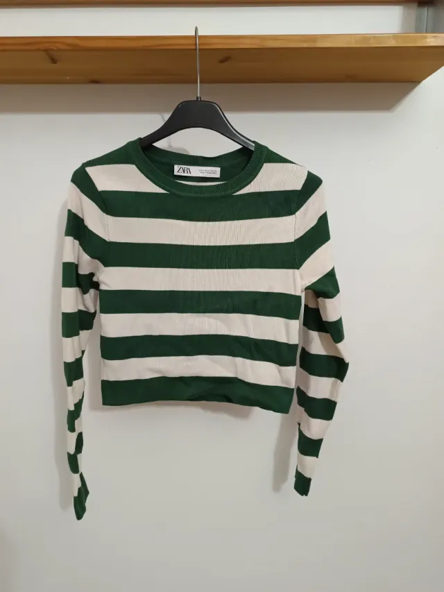 Jersey Zara Rayas Verde y Blanco Talla XS