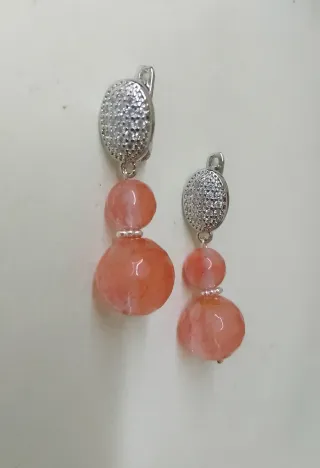 Orecchini Argento 925 zirconi e Quarzo Cherry Rosa