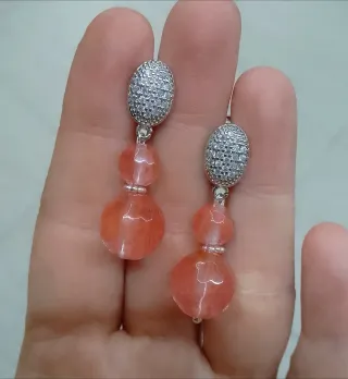 Orecchini Argento 925 zirconi e Quarzo Cherry Rosa