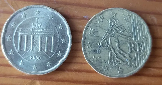 2 Monedas 20 Céntimos Euro (2008, 1999)