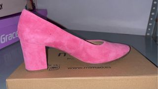 Zapatos de vestir tacón rosa ante
