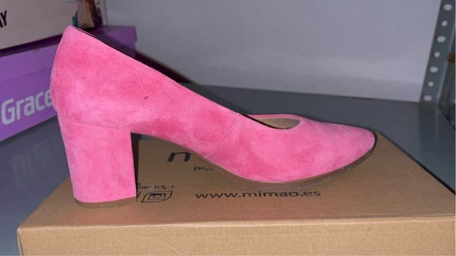 Zapatos de vestir tacón rosa ante