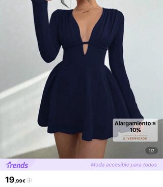 Vestido azul escotado manga larga