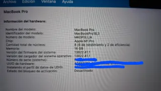 MacBook Pro M1 Pro 14 pulgadas,16GB RAM 512GB SSD