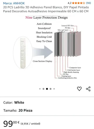 12 Paneles Ladrillo 3D Adhesivo Blanco