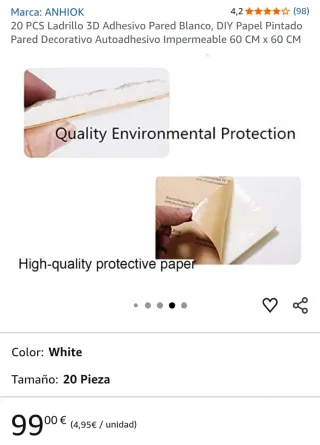 12 Paneles Ladrillo 3D Adhesivo Blanco