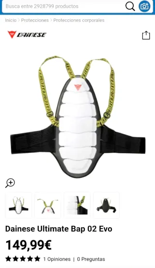 Espaldera nivel 2 esquí snowboard dainese S M