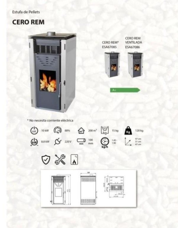 Estufa de Pellets Nueva CERO 10 kW ESA67085GRA