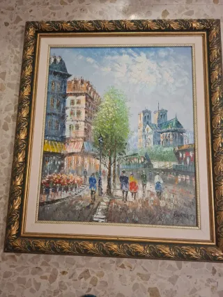 Tres cuadro París Óleo Lienzo Marco Dorado