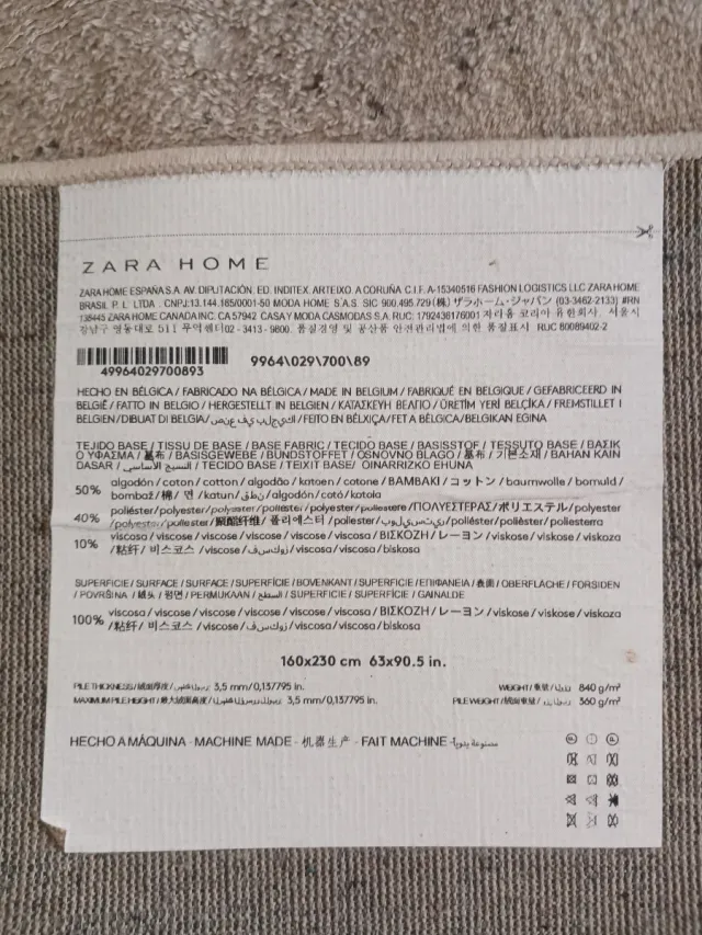 Alfombra Zara Home Pelo Corto GRIs 160×230