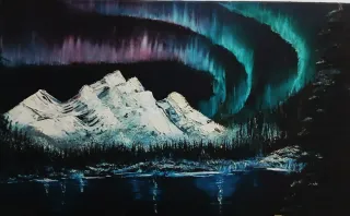 2 Quadri su Tela Montagne e Aurora Boreale