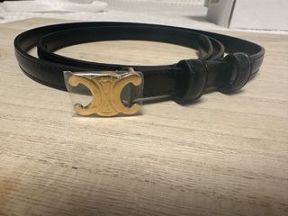 Cinturón Celine Negro Hebilla Dorada Talla 100