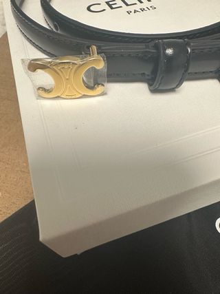Cinturón Celine Negro Hebilla Dorada Talla 100