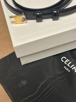 Cinturón Celine Negro Hebilla Dorada Talla 100