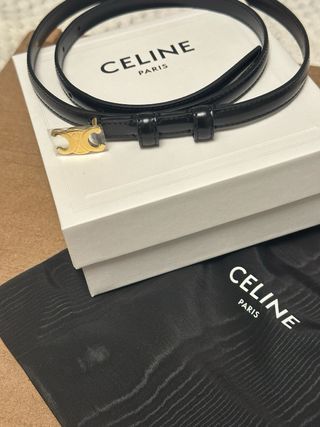 Cinturón Celine Negro Hebilla Dorada Talla 100