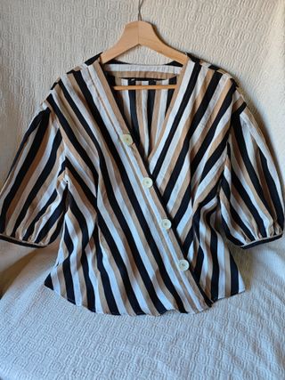 Camisa cruzada rayas negro marrón talla M/L mujer