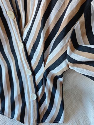 Camisa cruzada rayas negro marrón talla M/L mujer