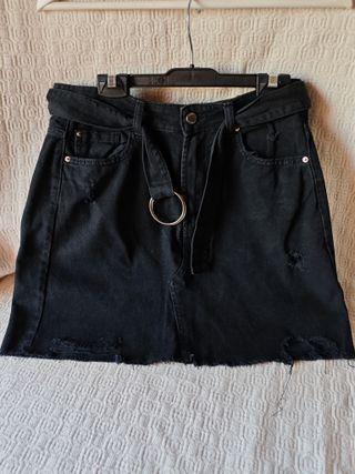 Falda vaquera corta negra talla 42 ajustable mujer
