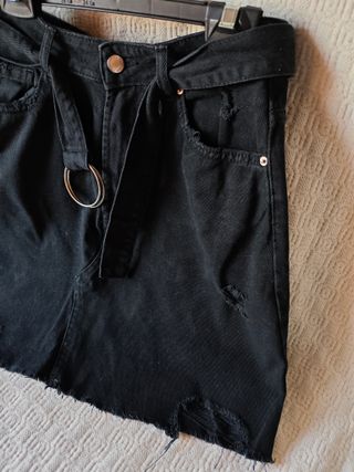 Falda vaquera corta negra talla 42 ajustable mujer