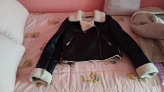 Cazadora Biker Negra con Borrego