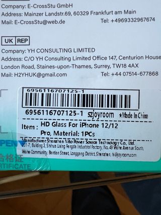 Vetro temperato JOYROOM per iPhone 12 o 12 Pro