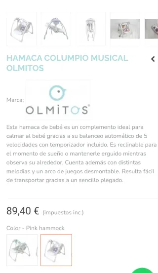 Hamaca columpio musical para bebé