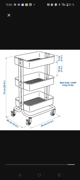 Carrito IKEA Raskog Negro con baldas de madera
