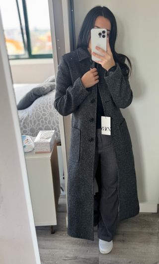 Abrigo largo Zara lana manteco gris