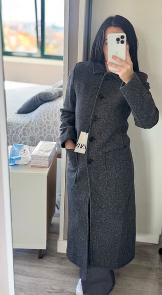 Abrigo largo Zara lana manteco gris