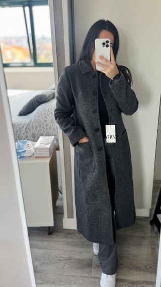 Abrigo largo Zara lana manteco gris