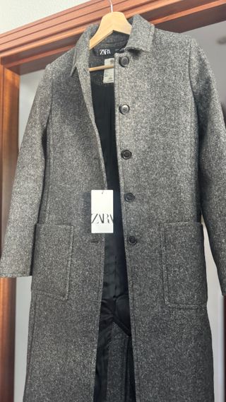 Abrigo largo Zara lana manteco gris
